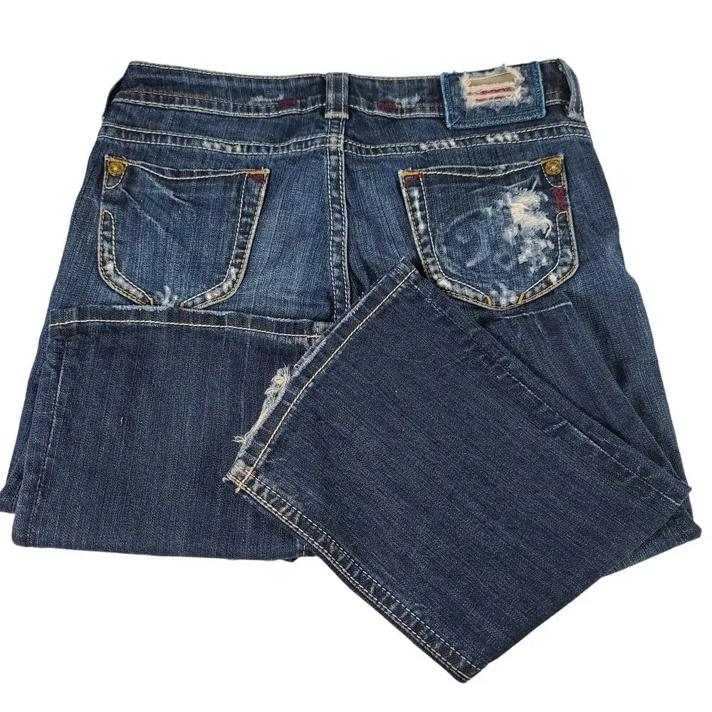 MEK Blue Capetown Denim Jeans USA Lightly Distressed Boot Mid Rise 29 x 36